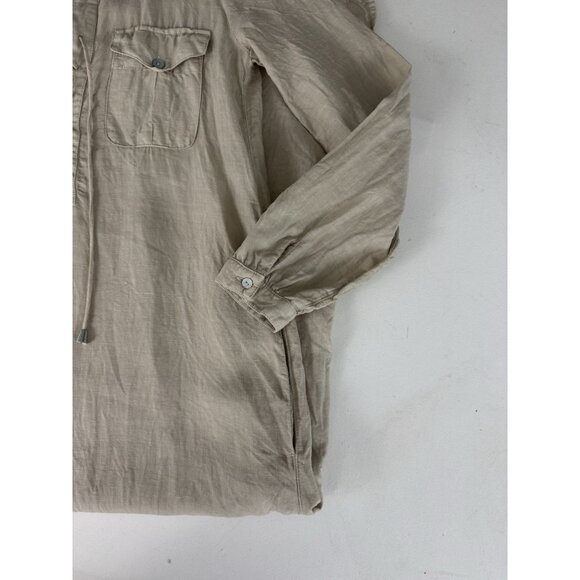 120% LINO Beige Long Sleeve Maxi Dress Lace Up Neckline Sz M - Picture 5 of 7